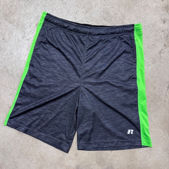 Russell Athletic Shorts Mens Small S 28-30 Gray Neon Green Athletic Gym - Picture 1 of 8